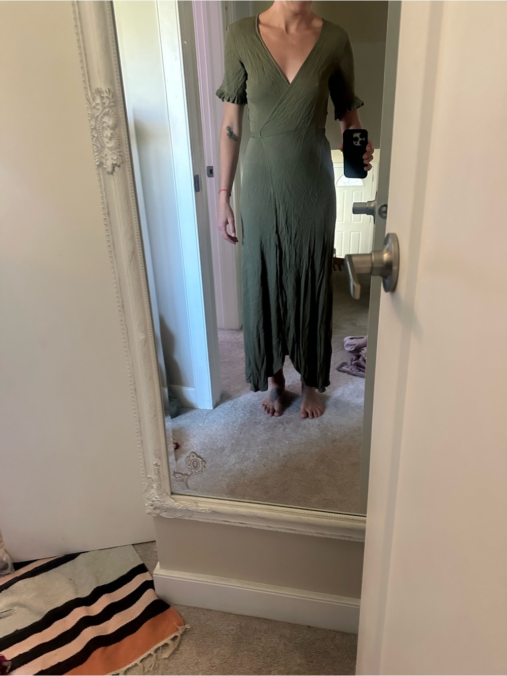 Olive Green V-Neck wrap Maxi Dress